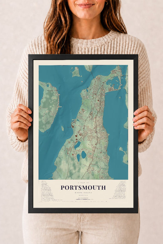 Map of Portsmouth, Rhode Island, 12 x 18 inch print in a black wood frame