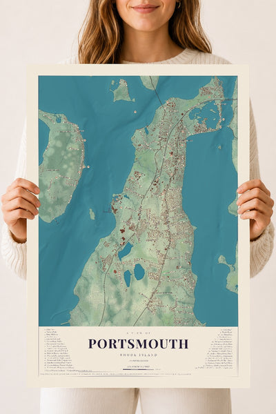 Portsmouth, Rhode Island map print, 18" x 24" Archival Matte Print mockup