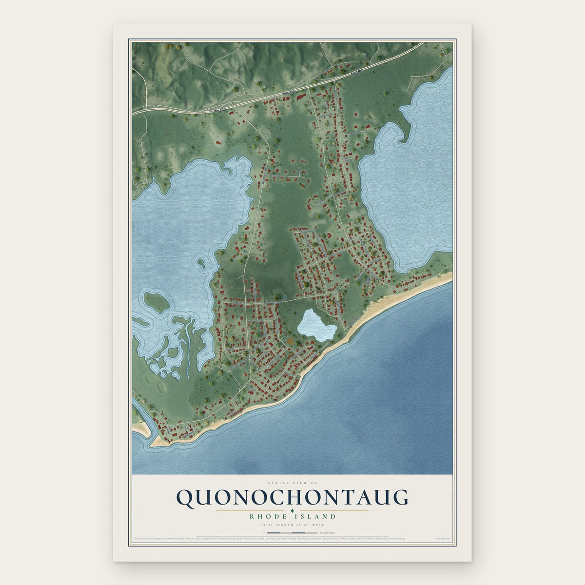 Quonochontaug, Rhode Island map print, the full design