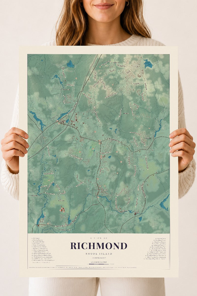 Richmond, Rhode Island map print, 18" x 24" Archival Matte Print mockup