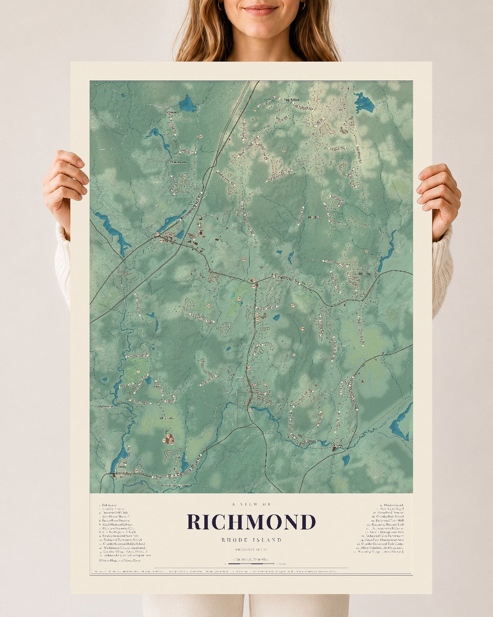 Richmond, Rhode Island map print, 24" x 36" Archival Matte Print mockup