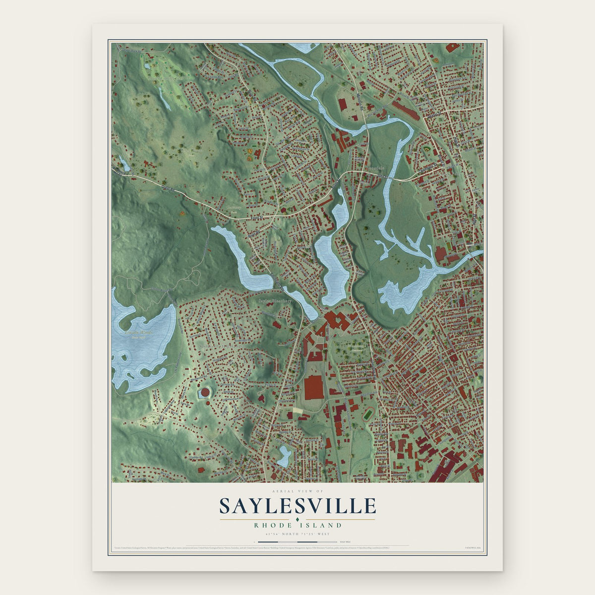 Saylesville, Rhode Island map print, the full design
