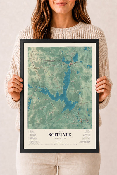 Scituate, Rhode Island map print, 12" x 18" W/ Black Ayous Wood Frame mockup