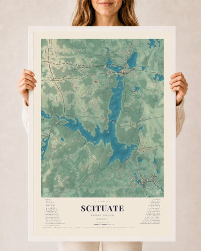 Scituate, Rhode Island map print, 24" x 36" W/ White Ayous Wood Frame mockup