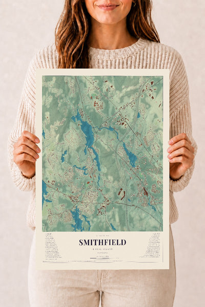 Smithfield, Rhode Island map print, 12" x 18" Archival Matte Print mockup