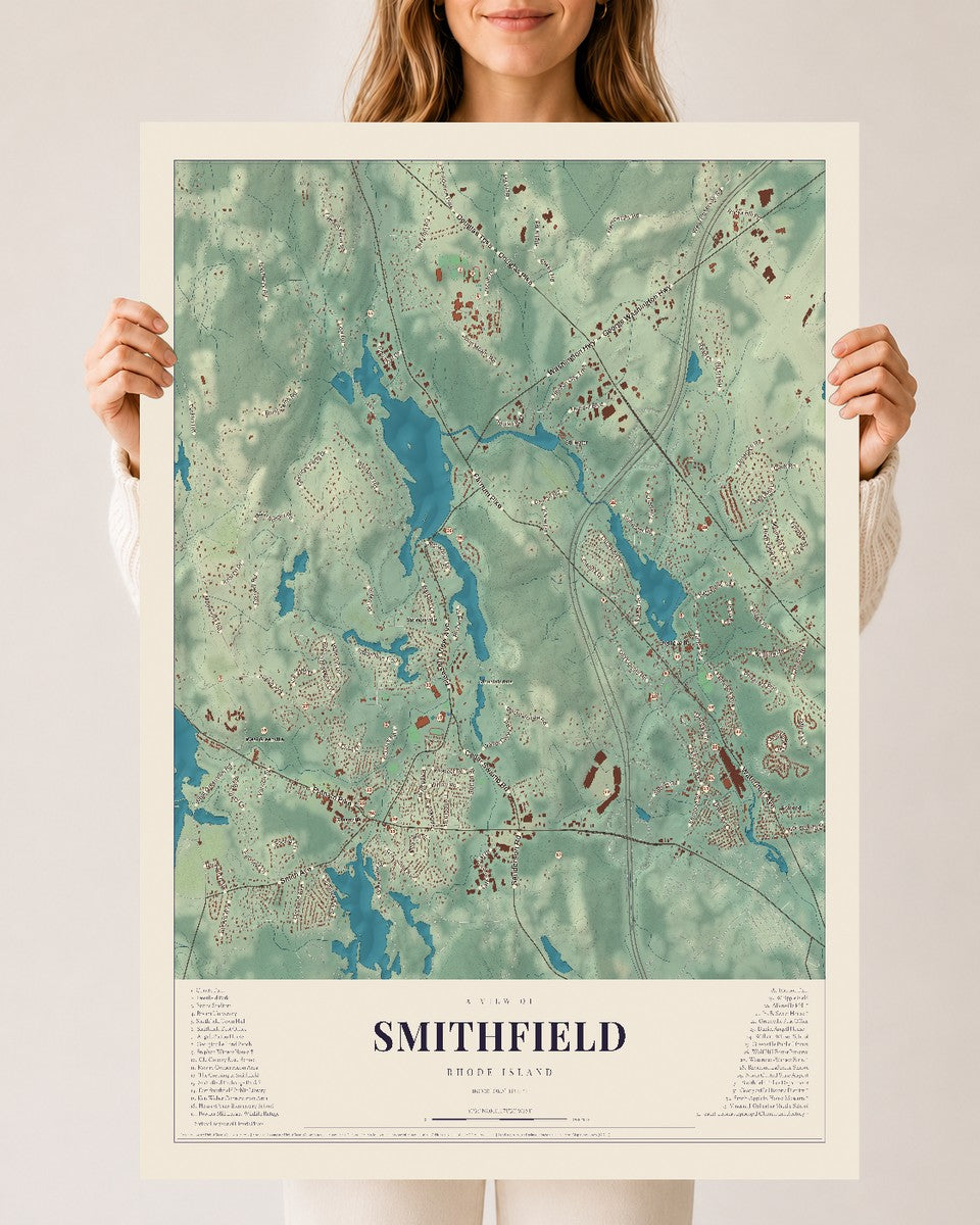 Smithfield, Rhode Island map print, 24" x 36" Archival Matte Print mockup