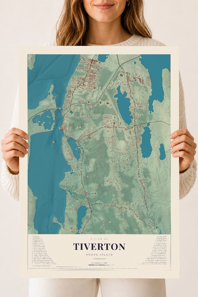 Tiverton, Rhode Island map print, 18" x 24" Archival Matte Print mockup