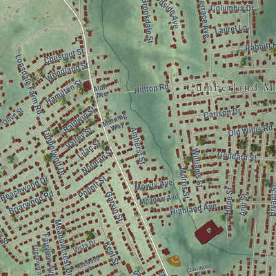 Close-up of the map of Valley Falls, Rhode Island print showing street and building detail