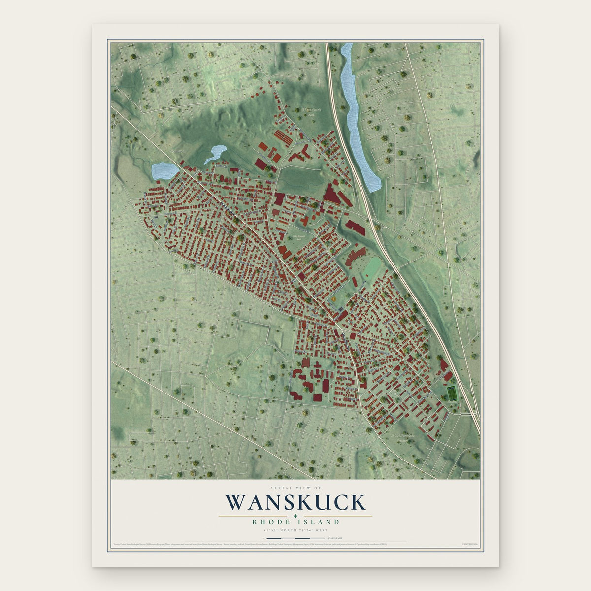 Wanskuck, Rhode Island map print, the full design