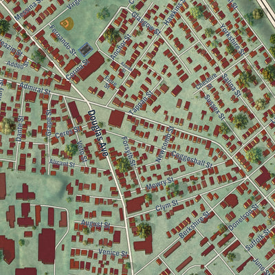Close-up of the map of Wanskuck, Rhode Island print showing street and building detail