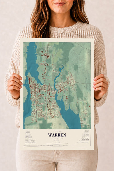 Warren, Rhode Island map print, 12" x 18" Archival Matte Print mockup