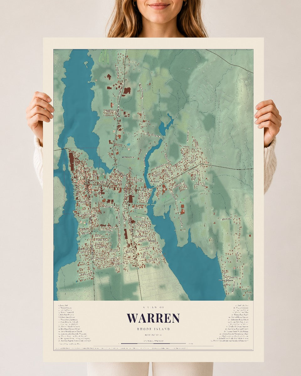 Warren, Rhode Island map print, 24" x 36" Archival Matte Print mockup