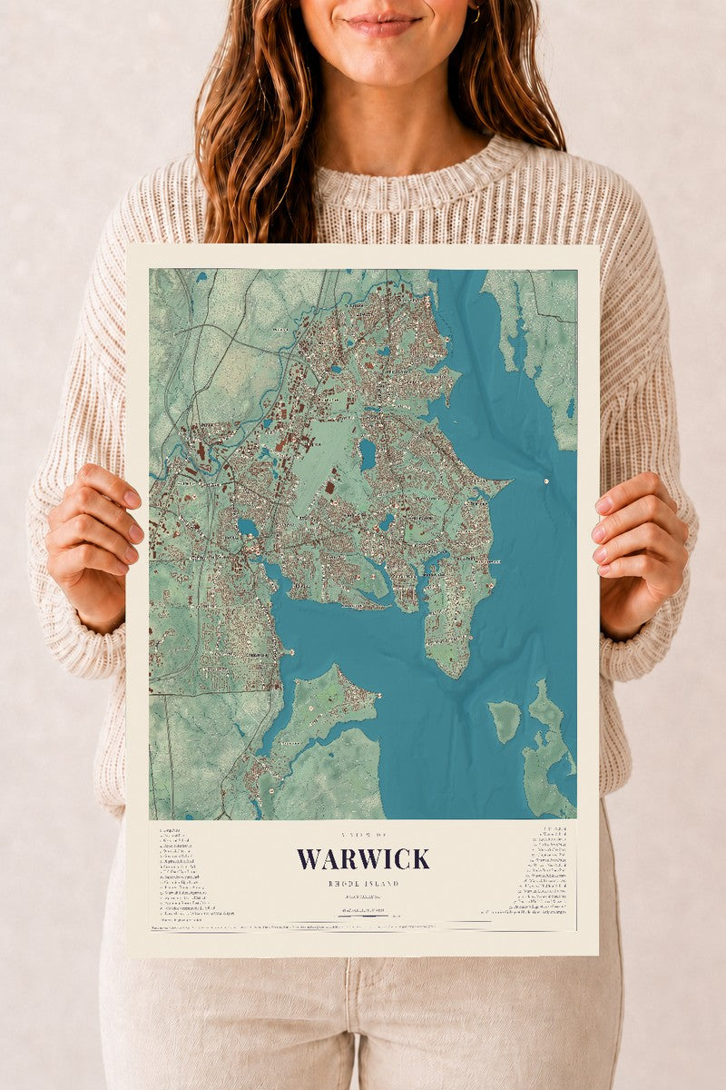 Warwick, Rhode Island map print, 12" x 18" Archival Matte Print mockup