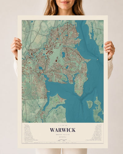 Warwick, Rhode Island map print, 24" x 36" Archival Matte Print mockup