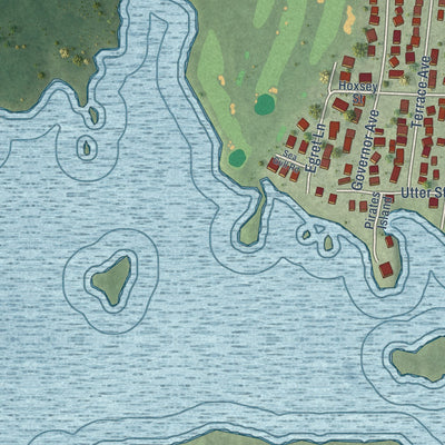 Close-up of the map of Weekapaug, Rhode Island print showing street and building detail
