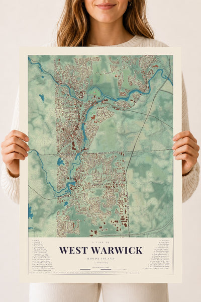 West Warwick, Rhode Island map print, 18" x 24" Archival Matte Print mockup