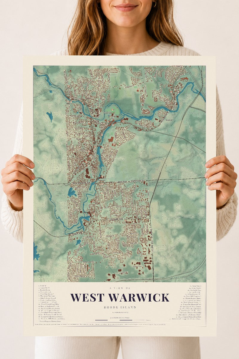 West Warwick, Rhode Island map print, 18" x 24" Archival Matte Print mockup