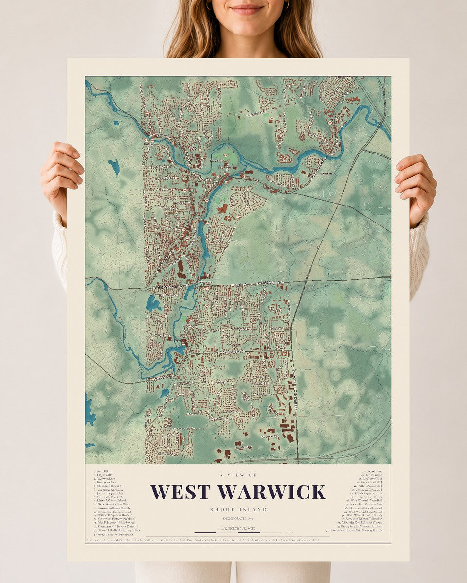 West Warwick, Rhode Island map print, 24" x 36" Archival Matte Print mockup