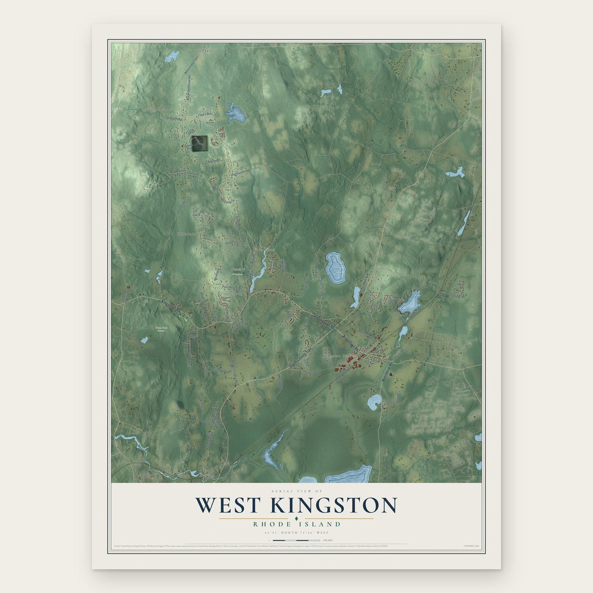 West Kingston, Rhode Island map print, the full design