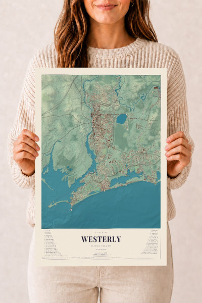 Westerly, Rhode Island map print, 12" x 18" Archival Matte Print mockup