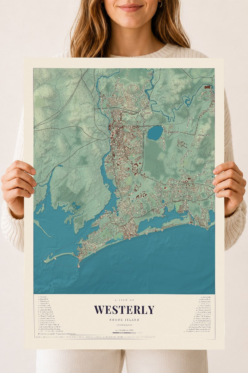 Westerly, Rhode Island map print, 18" x 24" Archival Matte Print mockup
