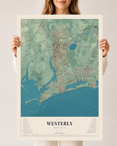 Westerly, Rhode Island map print, 24" x 36" Archival Matte Print mockup