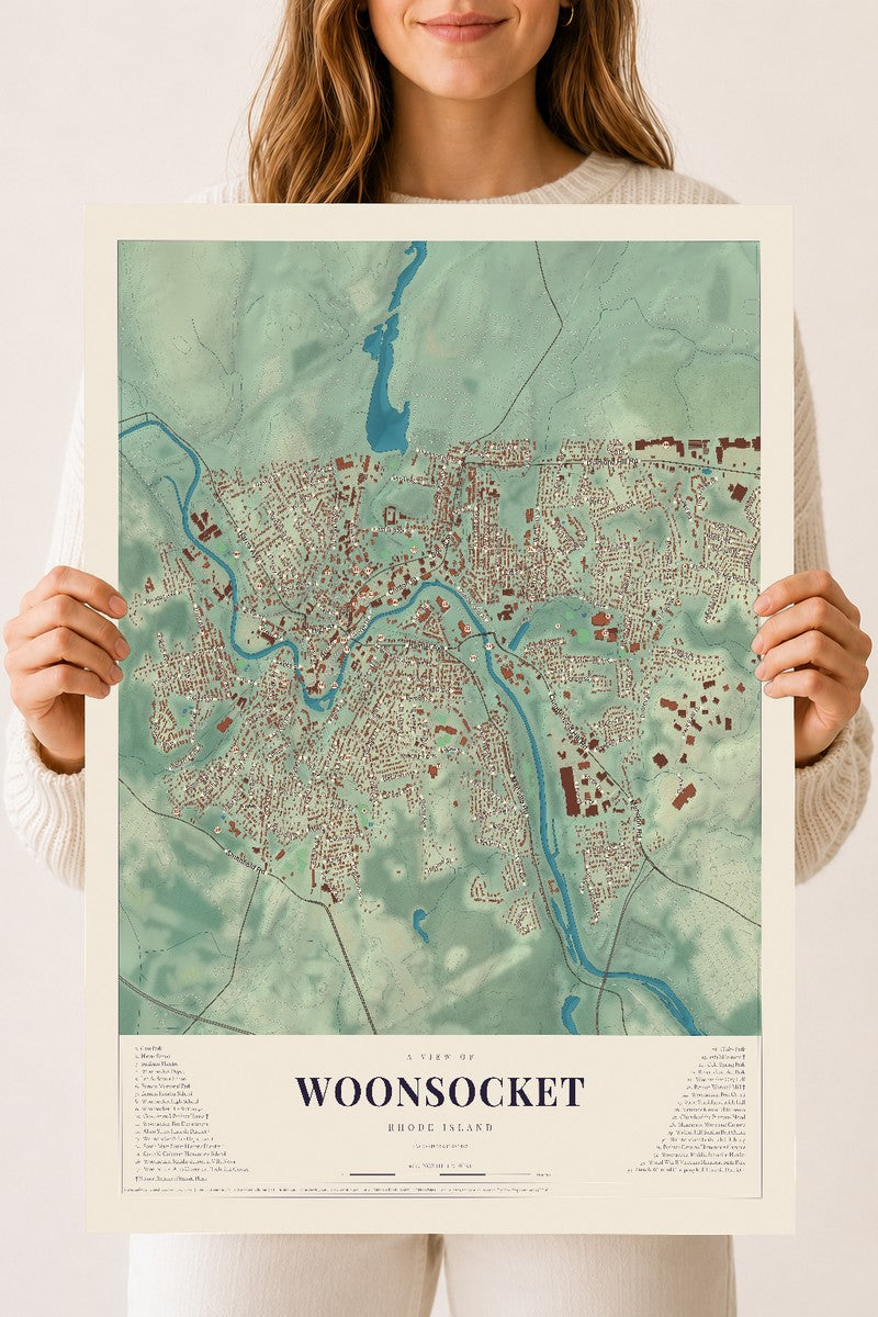 Woonsocket, Rhode Island map print, 18" x 24" Archival Matte Print mockup