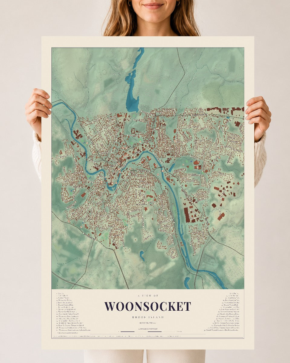 Woonsocket, Rhode Island map print, 24" x 36" Archival Matte Print mockup