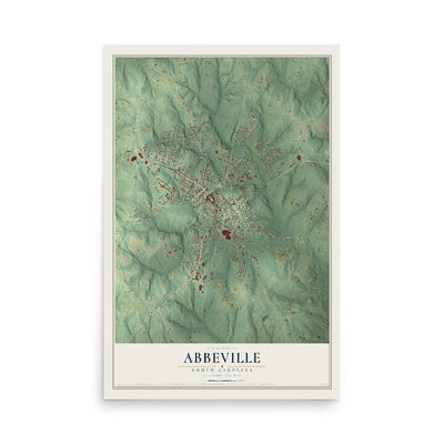 Map of Abbeville, South Carolina, 12 x 18 inch unframed archival matte print