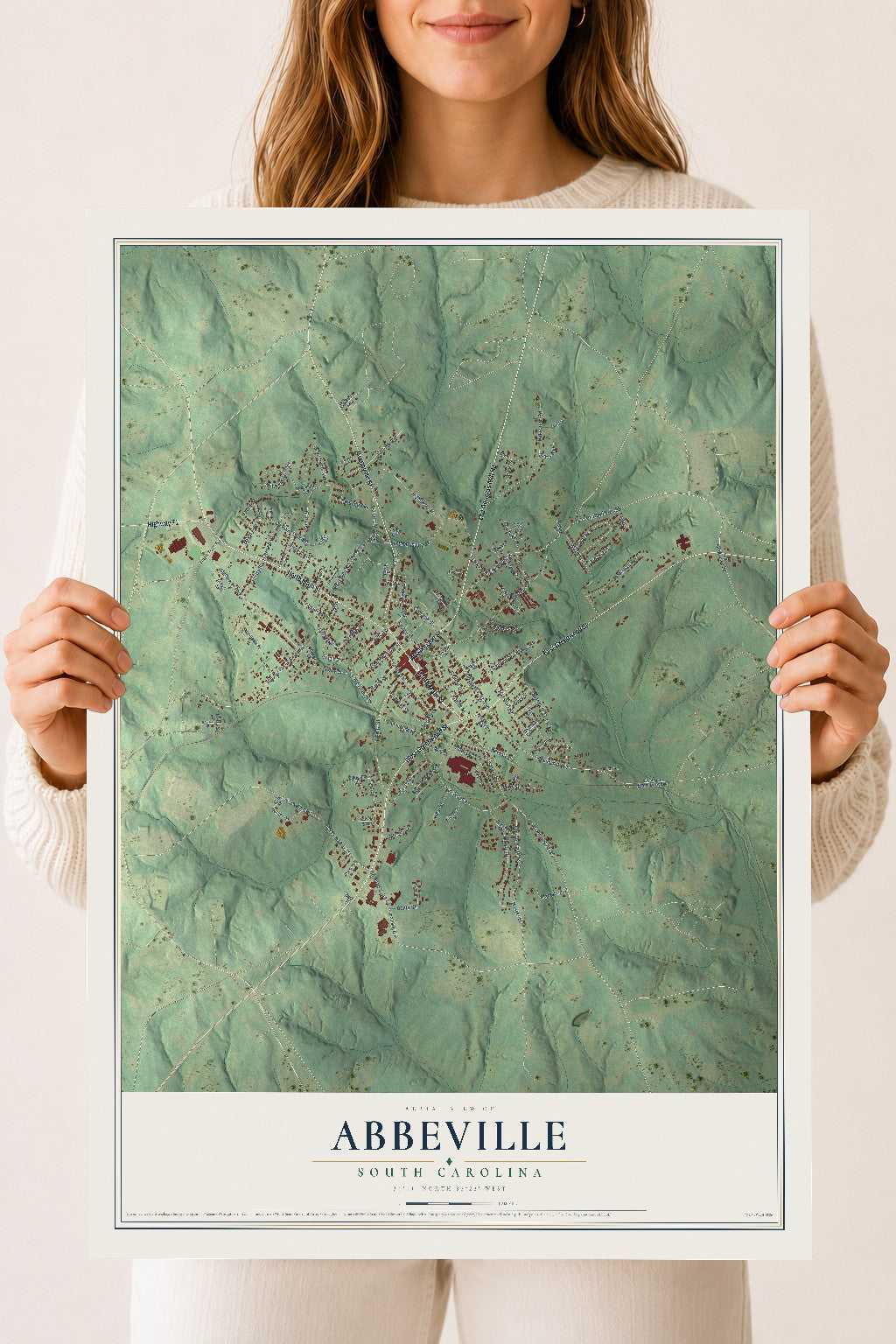 Map of Abbeville, South Carolina, 18 x 24 inch unframed archival matte print