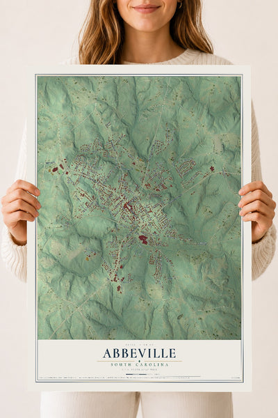 Map of Abbeville, South Carolina, 18 x 24 inch unframed archival matte print