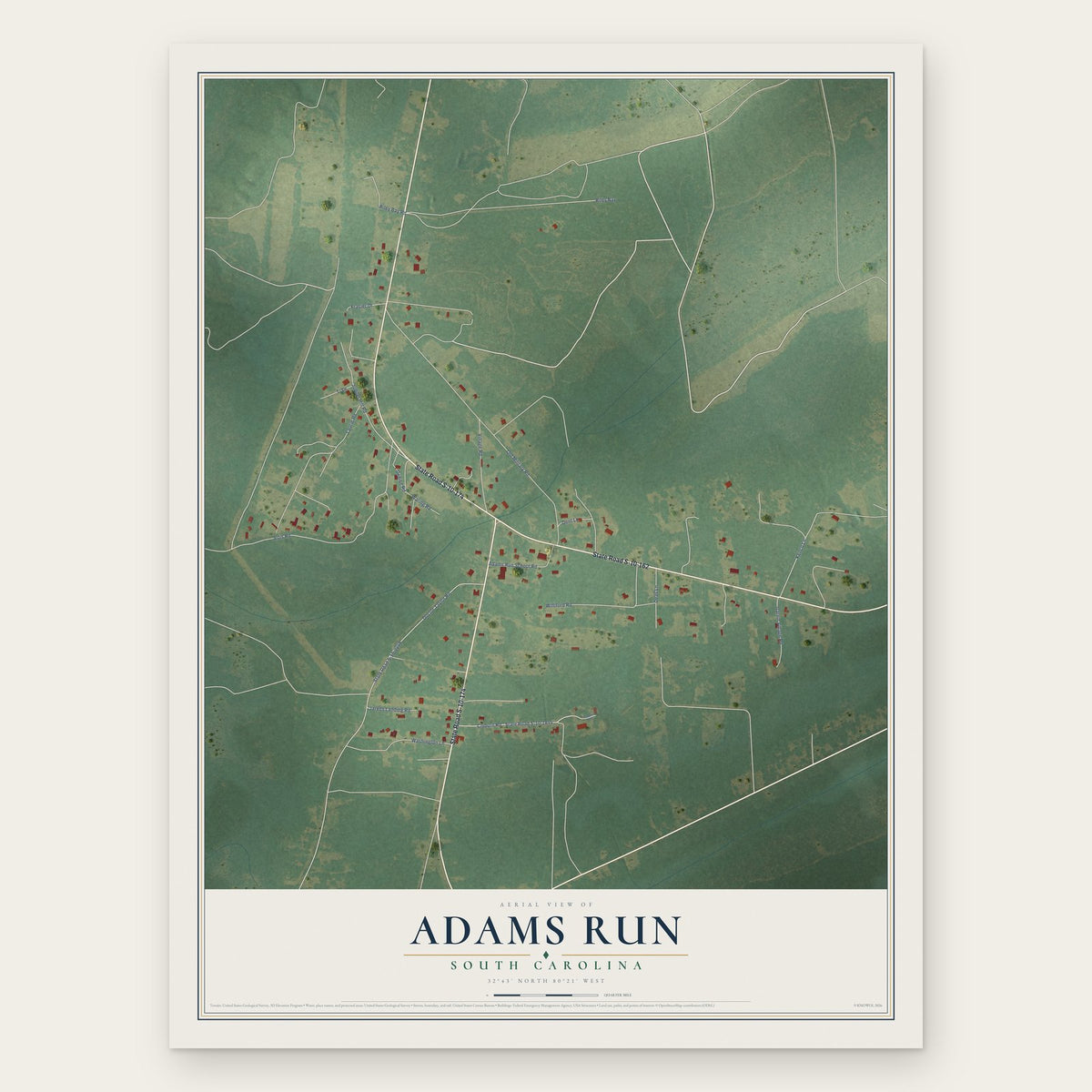 Adams Run, South Carolina map print, the full design