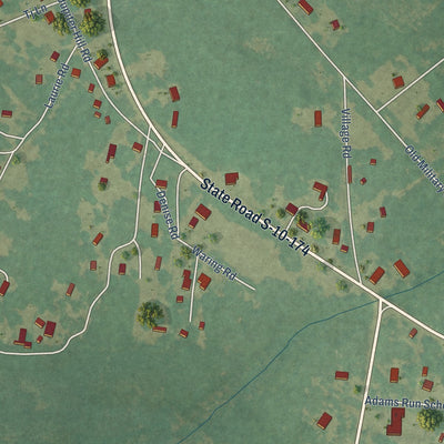 Close-up of the map of Adams Run, South Carolina print showing street and building detail