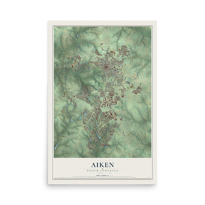 Map of Aiken, South Carolina, 12 x 18 inch unframed archival matte print
