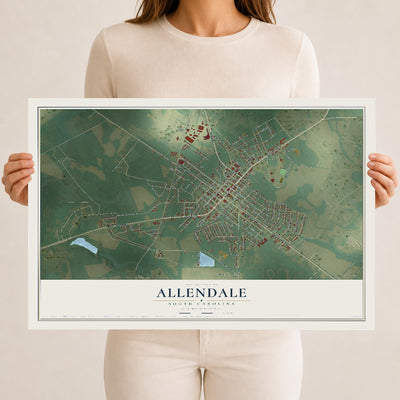 Map of Allendale, South Carolina, 12 x 18 inch unframed archival matte print