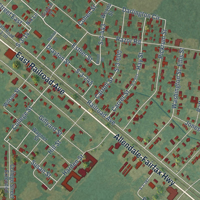 Second close-up of the map of Allendale, South Carolina print showing more streets and buildings