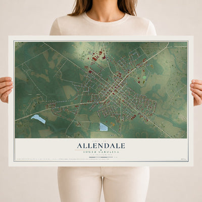 Map of Allendale, South Carolina, 18 x 24 inch unframed archival matte print