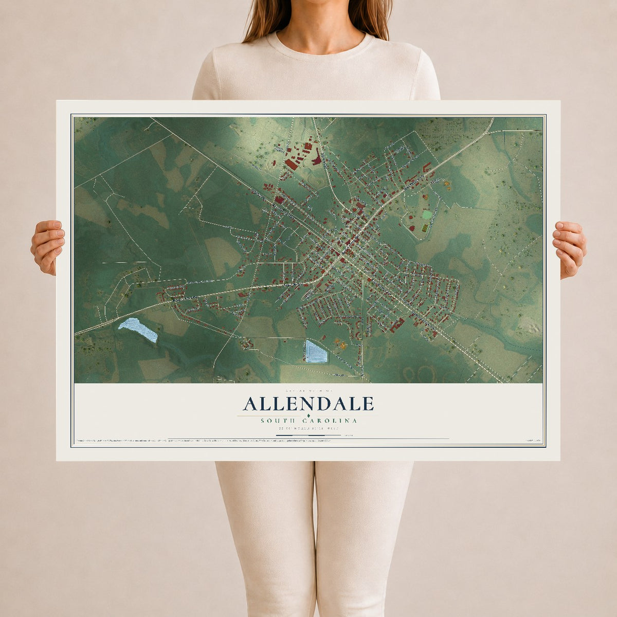 Map of Allendale, South Carolina, 24 x 36 inch unframed archival matte print