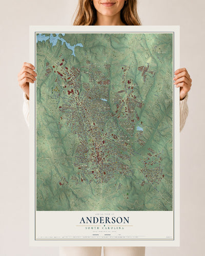 Map of Anderson, South Carolina, 24 x 36 inch unframed archival matte print