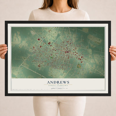 Map of Andrews, South Carolina, 18 x 24 inch print in a black wood frame