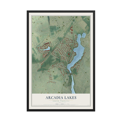Map of Arcadia Lakes, South Carolina, 12 x 18 inch print in a black wood frame