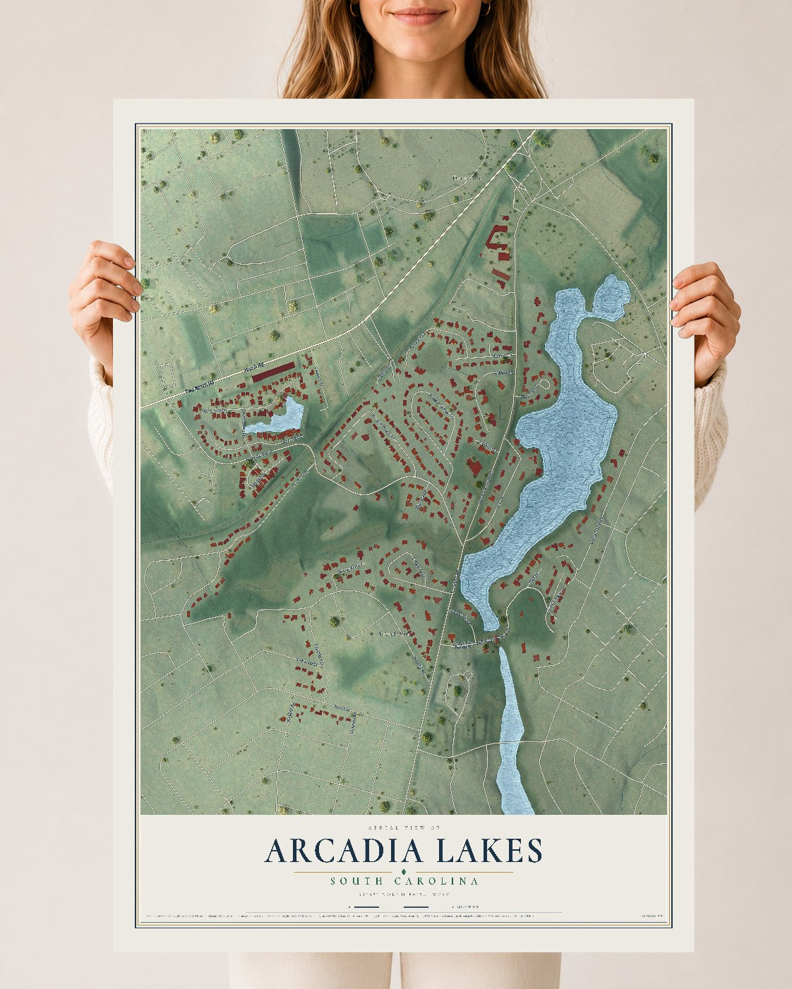 Map of Arcadia Lakes, South Carolina, 24 x 36 inch unframed archival matte print