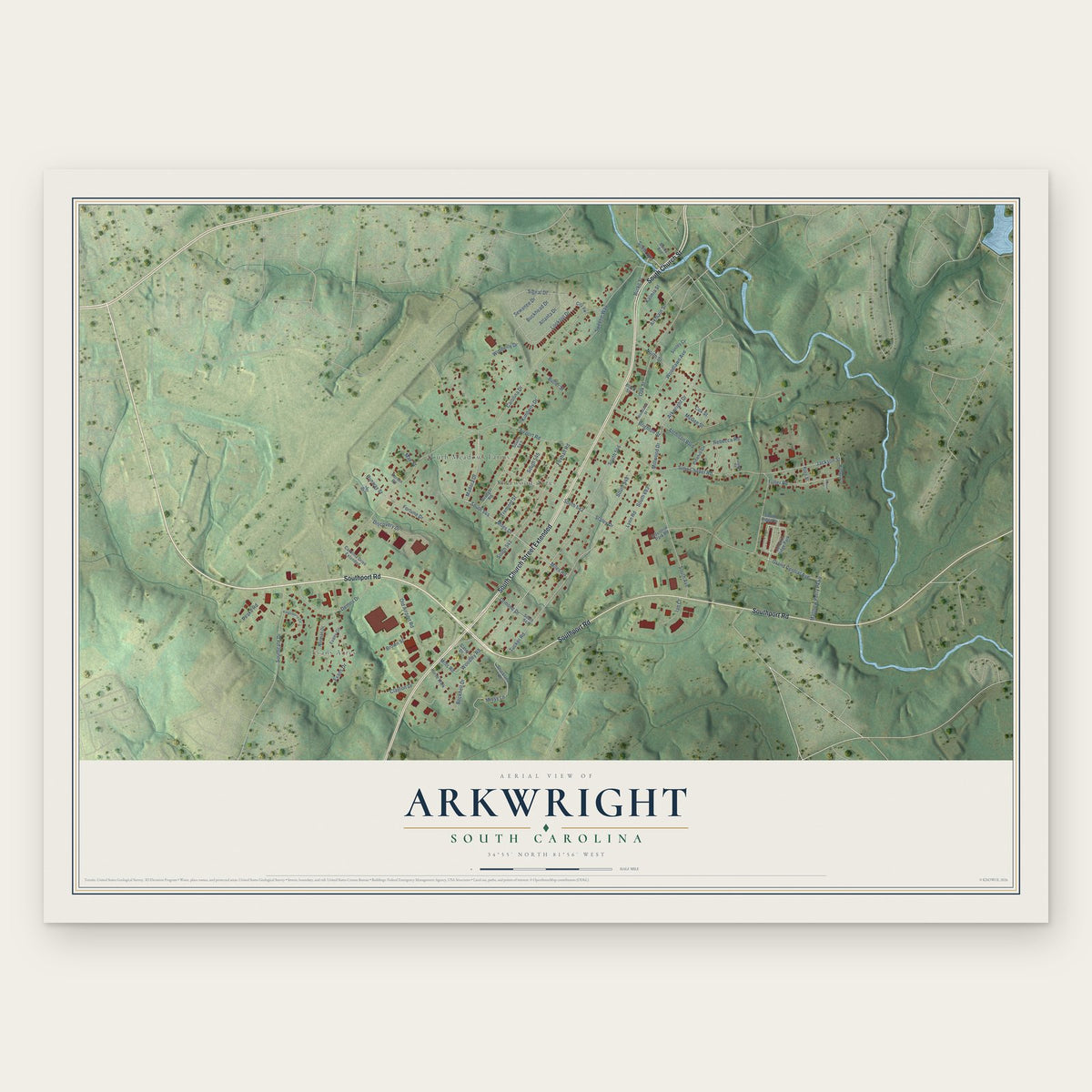 Arkwright, South Carolina map print, the full design