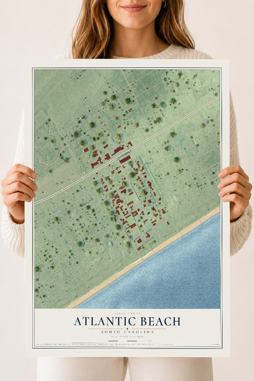 Map of Atlantic Beach, South Carolina, 18 x 24 inch unframed archival matte print