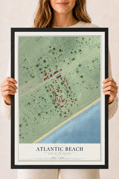Map of Atlantic Beach, South Carolina, 18 x 24 inch print in a black wood frame