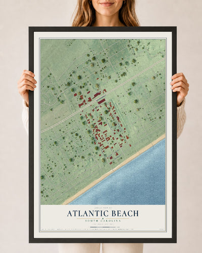 Map of Atlantic Beach, South Carolina, 24 x 36 inch print in a black wood frame