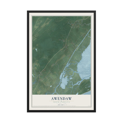 Map of Awendaw, South Carolina, 12 x 18 inch print in a black wood frame
