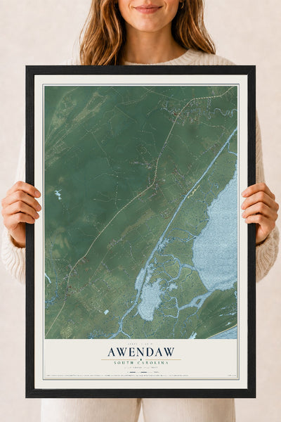 Map of Awendaw, South Carolina, 18 x 24 inch print in a black wood frame