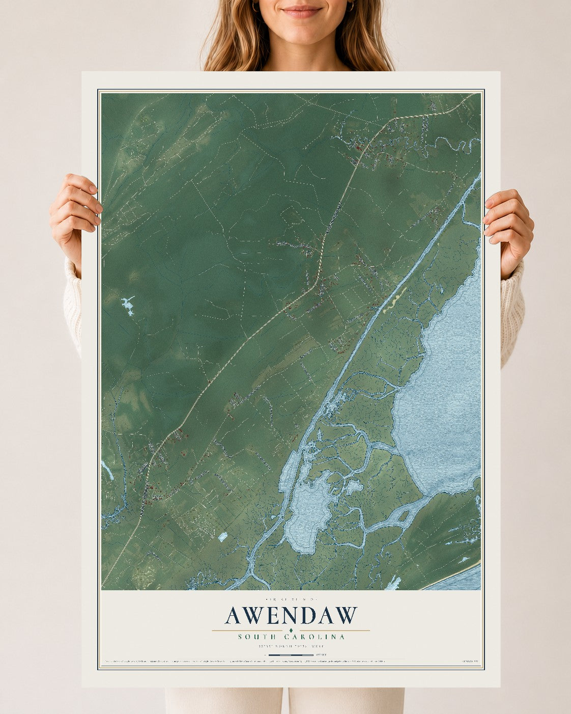 Map of Awendaw, South Carolina, 24 x 36 inch unframed archival matte print