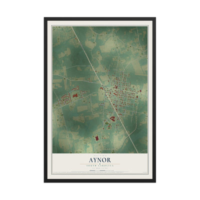 Map of Aynor, South Carolina, 12 x 18 inch print in a black wood frame